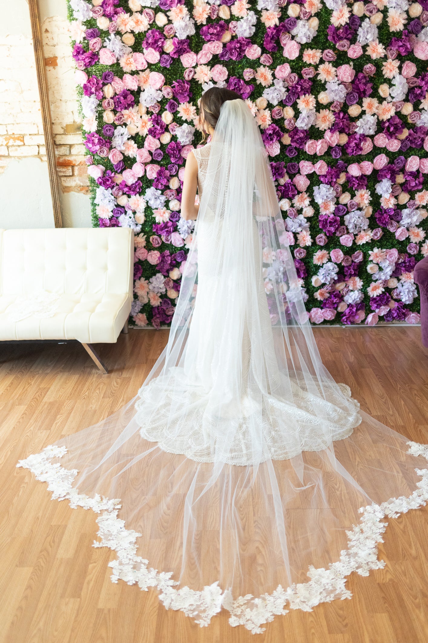 One Blushing Bride Extra Long Royal Wedding Veil, Single Tier Raw Edge Bridal Veil White / Royal 120