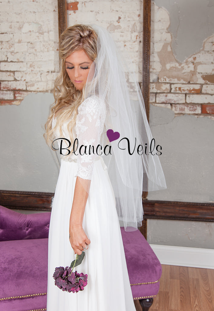 Riannah - two tier chapel length veil with satin bias binding