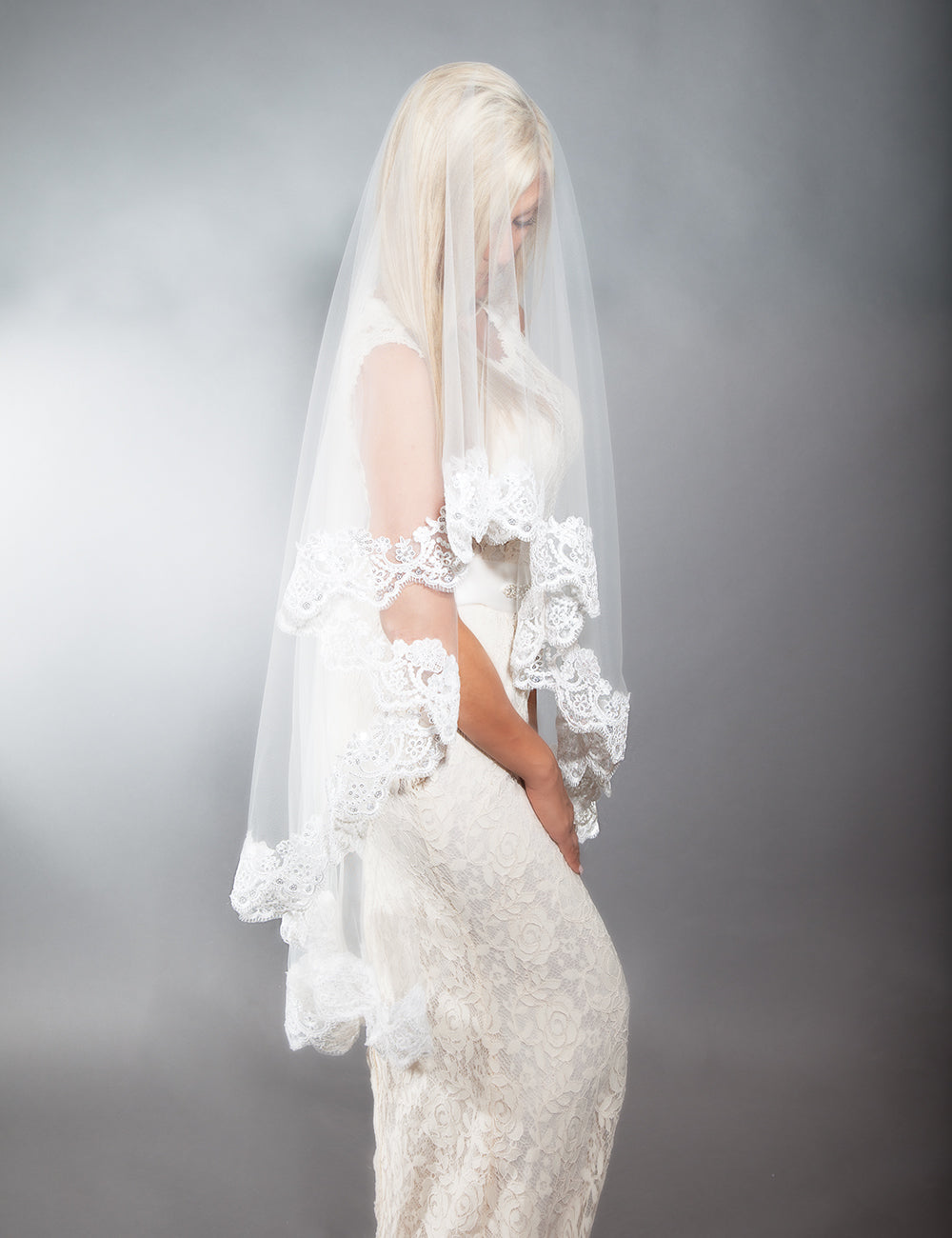 Lace Veil with selling Matching Pandemic Mask.Ivory lace veil